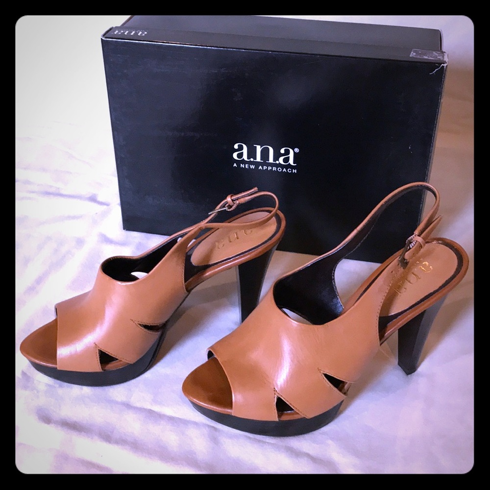 Tan platform shoes.